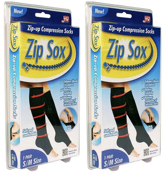 ZIP ZOX Zip Up Compression Socks S/M Black Open Toe Pair 2 Pack