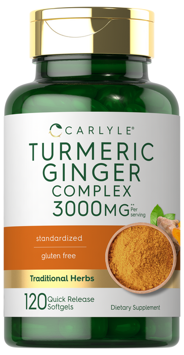 CARLYLE Turmeric Curcumin & Ginger Complex 2250mg Veggie Capsules - 120 Count