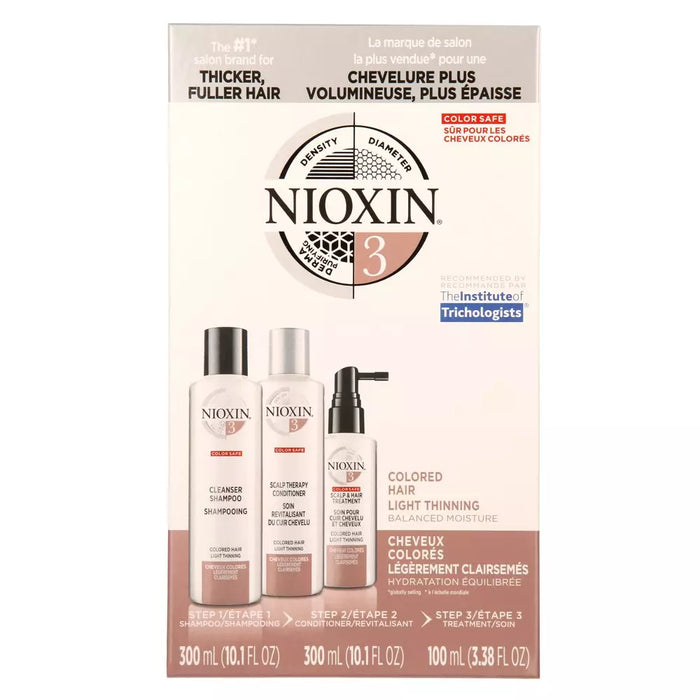 3pc Nioxin #3 Color Safe CLEANSER Conditioner TREATMENT Light Thinning Hair