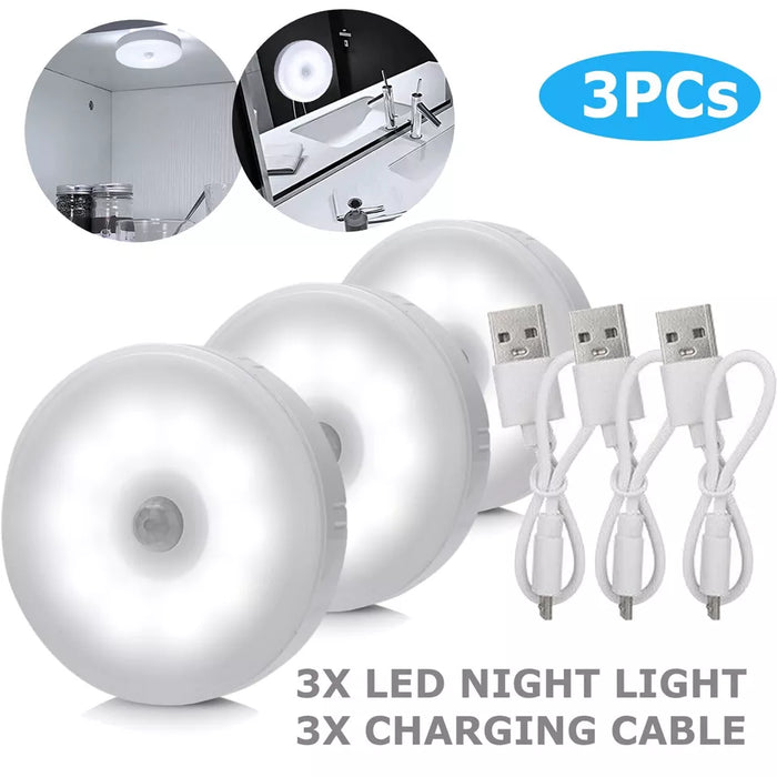 3 PCS Motion Sensor LED Night Light Battery Powered Indoor Closet Wall Cabinet