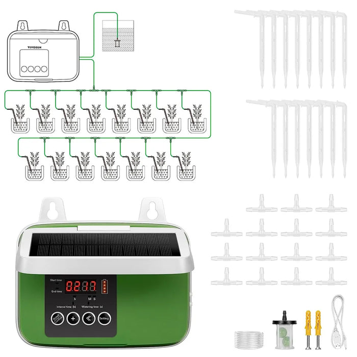 VIVOSUN Solar Automatic Drip Irrigation Kits with Timer, 3W Output, Solar Powere