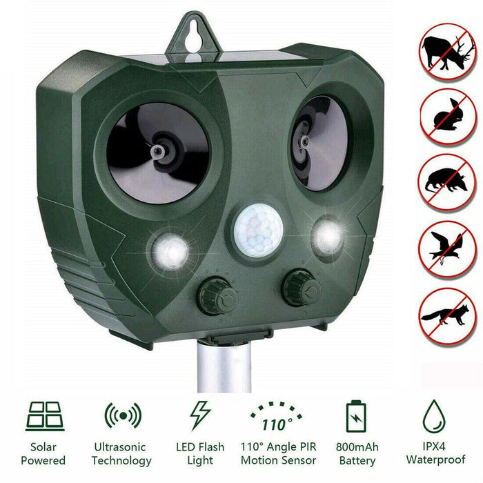 Upgraded Solar Ultrasonic Animal Repellent Dog Cat Skunk Deer Raccoon For Garden