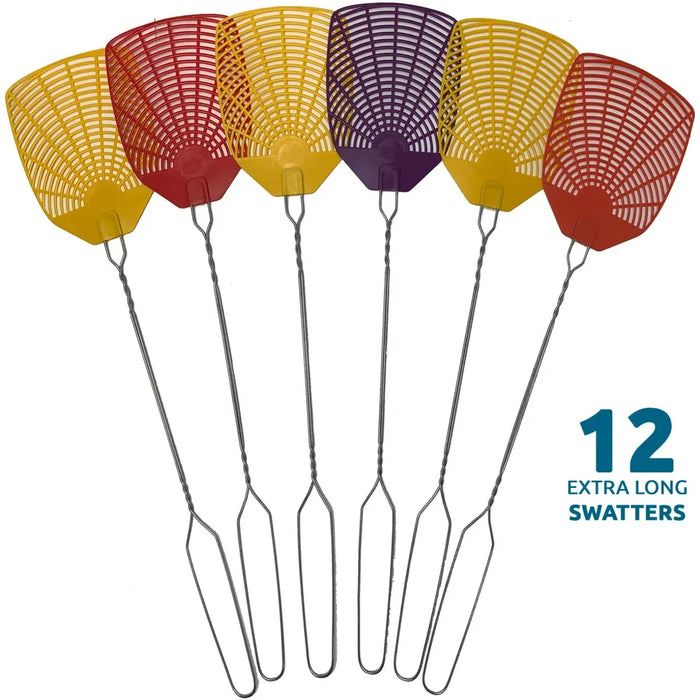 W4W Bug & Fly Swatter – Extra Long Handle– Indoor/Outdoor– Pest Control flyswatter - 12 Pack 12 Swatters