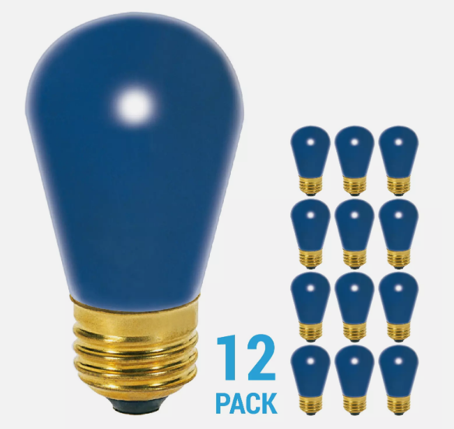 12 Pack BLUE Patio String Light Sign Bulb 120V 11W S14 Medium E26 Base 11S14/B