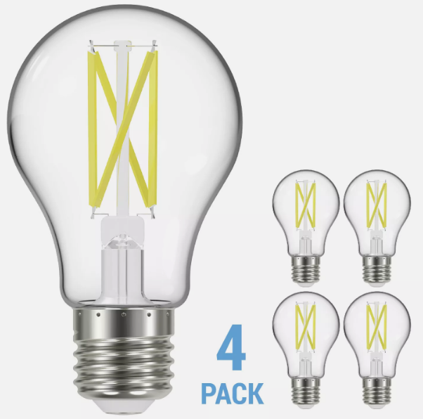 4 Pack LED Clear Filament Bulbs 120V 10.5W =75W A19 Medium E26 3000K Soft White