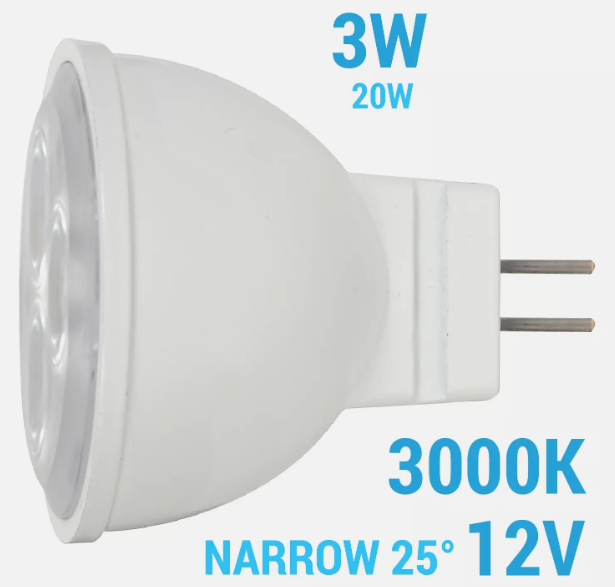 Satco S9281 3MR11/LED/25'/3000K/12V LED MR11 3W 12V 2-Pin GU4 3000K Warm White