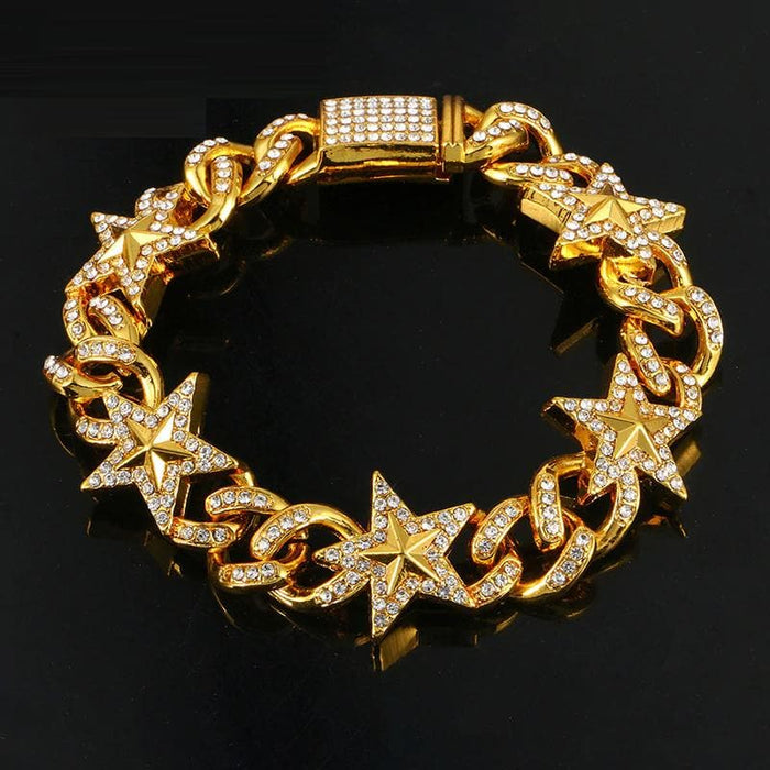 Fashion Men's Bracelet Star Zircon Curb Miami Cuban Link Bracelet Gold Silver Iced Out Paved Rhinestone Wristband Street Jewelry