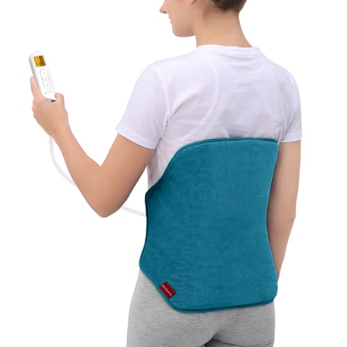 Comfytemp Upgraded Heating Pad for Back Pain Relief, XL Electric Heated Back Wrap for Cramps with Strap, 9 Heat Levels, 11 Auto-Off, Backlight Heat Wrap for Lower Back Pain -15"x 24", Blue