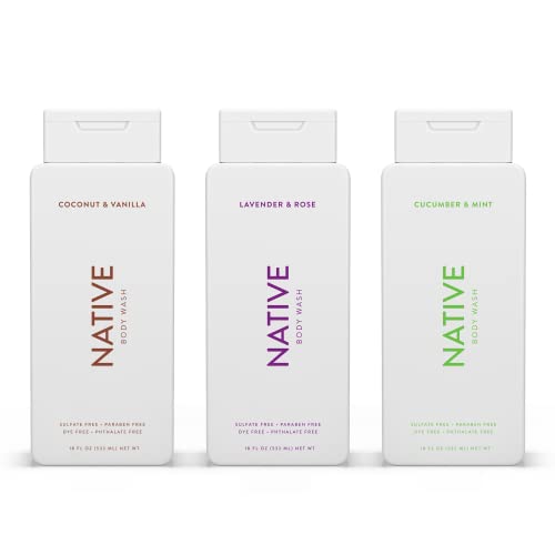 Native Body Wash Natural Body Wash for Women, Men | Sulfate Free, Paraben Free, Dye Free, with Naturally Derived Clean Ingredients Leaving Skin Soft and Hydrating, 18 oz - Pack of 3