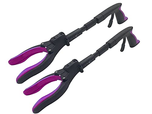 Grabber Tool 19" Aluminum Magnetic Claw with LED Light, Lightweight Foldable Reacher Grabber Pickup Tool, Gripper Grabbers for Elderly Grab Reaching Tool Trash Picker Grabber, Pink, by Luxet 2-Pack