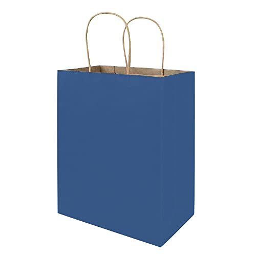 bagmad 100 Pack 8x4.75x10 inch Medium Blue Gift Paper Bags with Handles Bulk, Kraft Bags, Craft Grocery Shopping Retail Party Favors Wedding Bags Sacks (Blue, 100pcs)