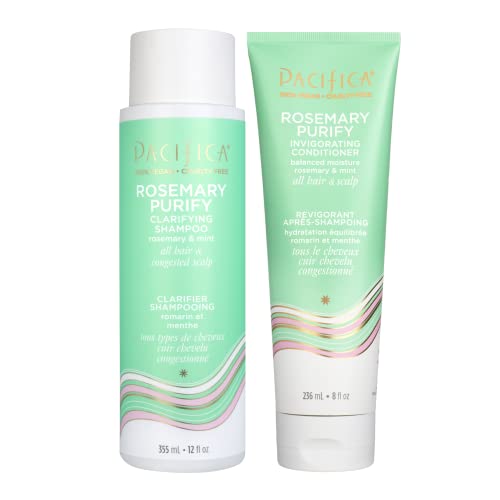 Pacifica Beauty, Rosemary Purify Invigorating Shampoo + Conditioner Set, Cooling Mint, Detox Scalp and Hair From Product Buildup & Excess Oil, Sulfate + Silicone Free, Vegan & Cruelty Free,