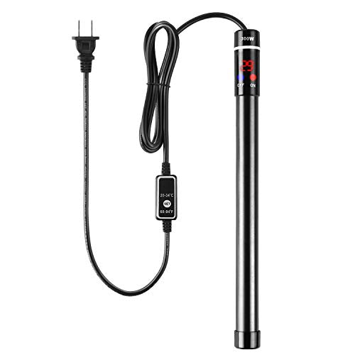 MQ Titanium Alloy 300W Aquarium Heater for Salt and Fresh Water, Digital LED Display Submersible Heater with External Thermostat Controller, for Fish Tank 50-60 Gallon