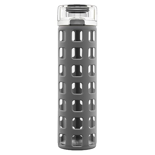 Ello Syndicate Glass Water Bottle with One-Touch Flip Lid, Grey , 20-ounce