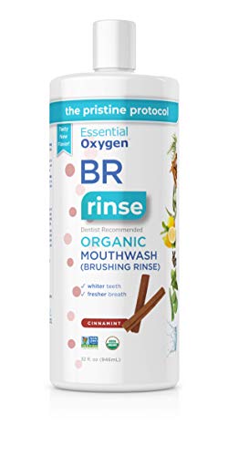 Essential Oxygen BR Certified Organic Brushing Rinse, Cinnamint, 32 Ounce (Pack of 1), All Natural Mouthwash for Whiter Teeth, Fresher Breath, and Happier Gums, Alcohol-Free Oral Care