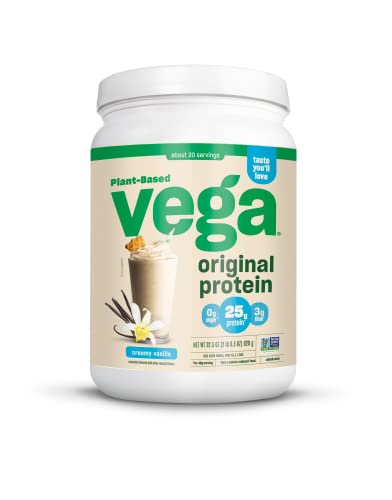 Vega Original Protein Powder, Creamy Vanilla Plant Based Protein Drink Mix for Water, Milk and Smoothies, 32.5 oz