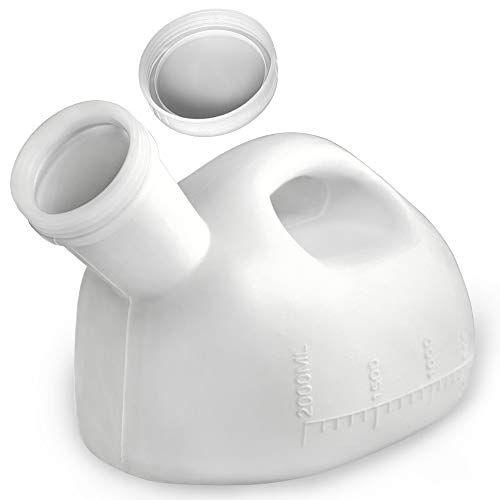 Urinals for Men Portable Male Urinal with lid 2000 ml/66 oz Large Capacity Urine Cups for Hospital Incontinence Elderly Travel Driving Camping (White)