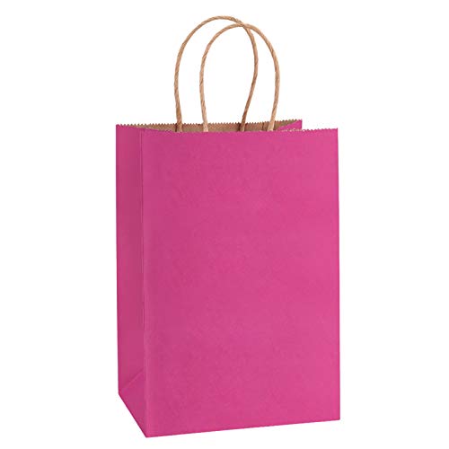 BagDream Kraft Paper Bags 100Pcs 5.25x3.75x8 Inches Small Paper Gift Bags with Handles Bulk, Paper Shopping Bags, Kraft Bags, Party Bags, Pink Gift Bags