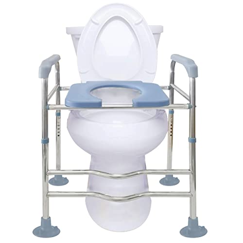 Raised Toilet Seat with Arms, 22in Width, Height Adjustable, Reinforced and Anti-Skid Design, Commode Chair and Safety Frame for Most Toilets，Bathroom Assist Frame for Elderly, Handicap【Widen】