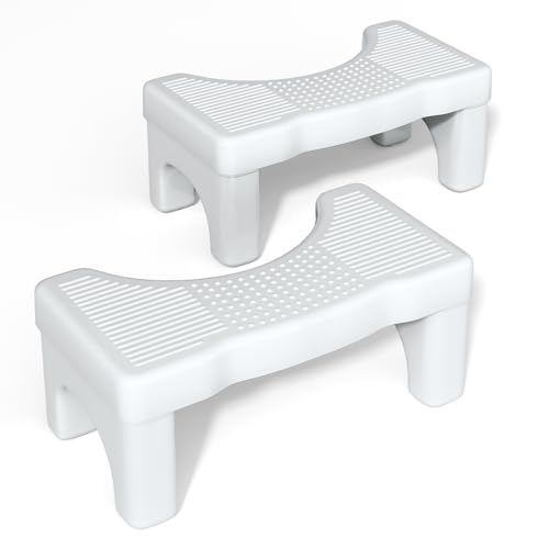 Kzeirm 2 Pack Toilet Stool Poop Stool for Adults, Portable Toilet Stool Squat Adult with Non-Slip Feet, Stable Pooping Potty Stool for Bathroom, Toilet Step Stool for Kids, White, Pack of 2