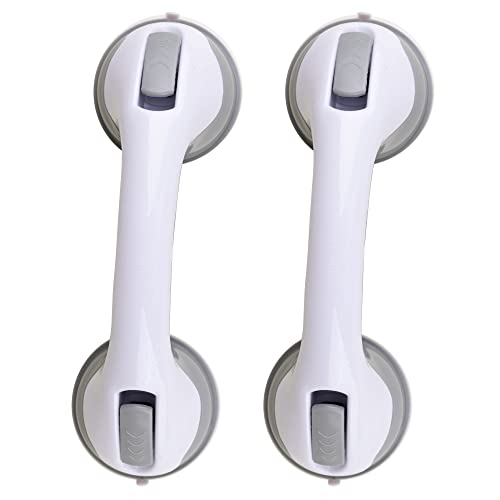 ZALIK (2 Pack) Shower Handle 12 inch Grab Bars for Bathtubs and Showers Suction Bar Handles Handicap Elderly Seniors Safety Bathroom Bathtub Bath Grip - Balance Assist ONLY Tiles Glass & Hard Plastic