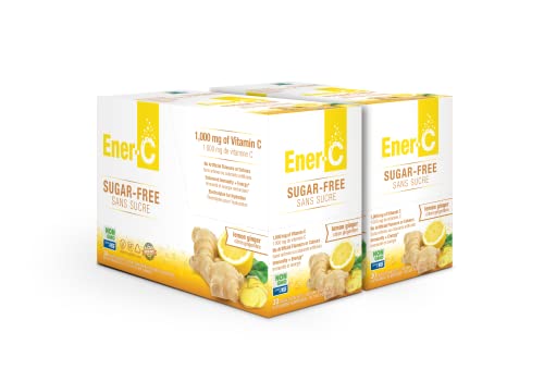 Ener-C Sugar Free Lemon Ginger Multivitamin Drink Mix, 1000mg Vitamin C, Non-GMO, Vegan, Real Fruit Juice Powders, Natural Immunity Support, Electrolytes, Gluten Free, 30 Count (Pack of 2)