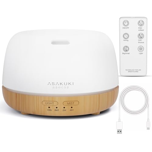 ASAKUKI Essential Oil Diffuser, Ultrasonic Aromatherapy Oil Humidifier with 7 Colors Lights 2 Mist Mode for Home