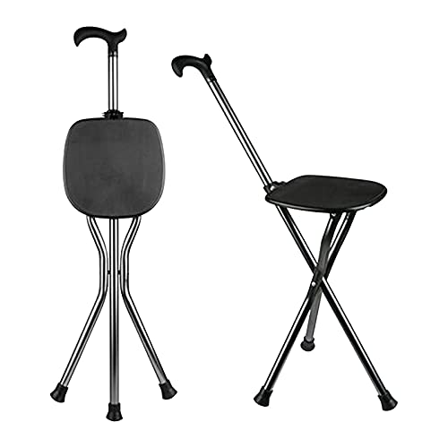 Hold 440 lbs Walking Cane Seat Folding Stick Height Adjustment 440 lbs Capacity Cane with Seat Tripod Stool Hiking Walking Massage