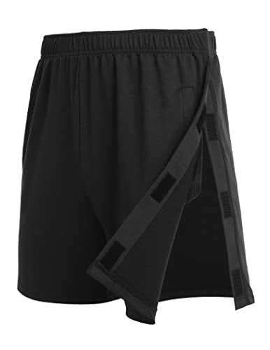Deyeek Men's Snap Velcro Shorts Tear Away Shorts for Women Post Surgery Pants Elderly Stroke Surgical Shorts with Pockets Black