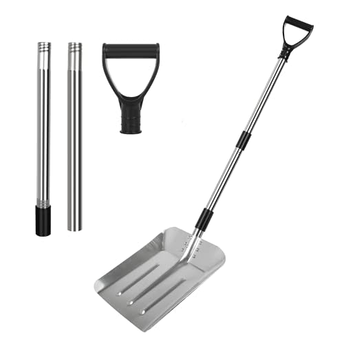 Aluminum Snow Shovel for Car Truck Long Handle 35inch,Garden Spade Shovel for Digging with Detachable Shovel Handle and Wide Flat Head,Orange