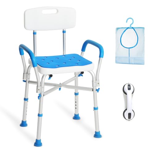500lb Heavy Duty Shower Chair with Arms and Back, FSA/HSA Eligible Shower Seat for Bathtub, Waterproof Shower Stool for Inside Shower, Adjustable Shower Bath Chairs for Seniors/Disabled by SOUHEILO