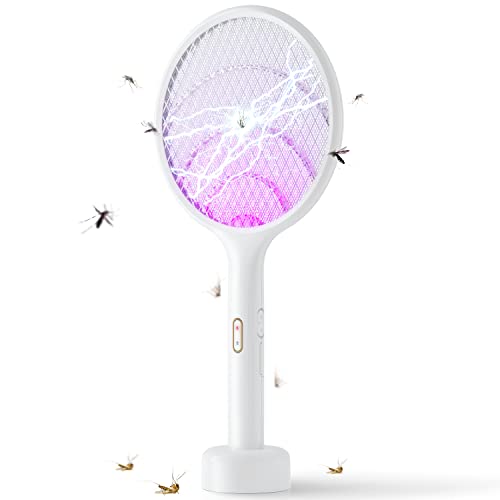 YISSVIC Electric Fly Swatter 4000V Bug Zapper Racket Dual Modes Mosquito Killer with Purple Mosquito Light Rechargeable for Indoor Home Office Backyard Patio Camping