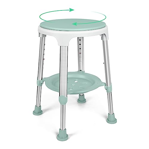 LEACHOI Shower Chair for Inside Shower, Swivel Shower Stools 350lbs, Adjustable Tub Chair and Bathroom Stool with Storage Tray for Seniors, Elderly, Bath Handicap & Disabled Green