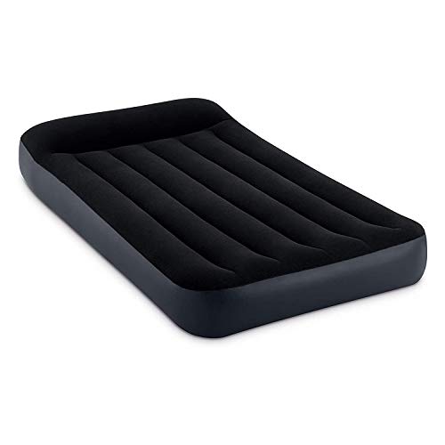 INTEX 64145ED Dura-Beam Standard Pillow Rest Air Mattress: Fiber-Tech – Twin Size – Built-in Electric Pump – 10in Bed Height – 300lb Weight Capacity,Navy