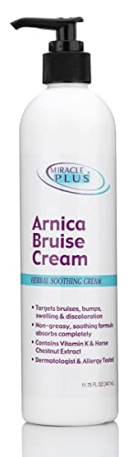 Miracle Plus Bruise Relief Arnica Cream Body Lotion Foar Bruising, Swelling, Bumps, & Discoloration On Skin, Extra Strength Arnica Bruise Cream Skin Care Moisturizer W/Vitamin K, Large 11.75 Oz Pump