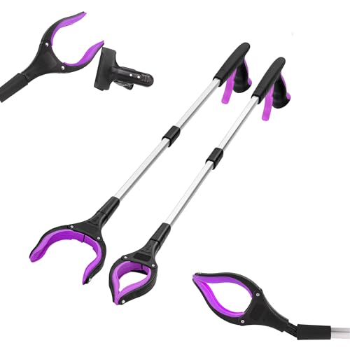 Ruizzrlhb Grabber Reacher Tool 32 Inch 2-Pack with Strong Grip Magnetic,Trash Picker Grabber 360°Rotating Anti-Slip Jaw for Elderly,Trash Claw Grabber Mobility Aid Reaching Assist Tool,Purple
