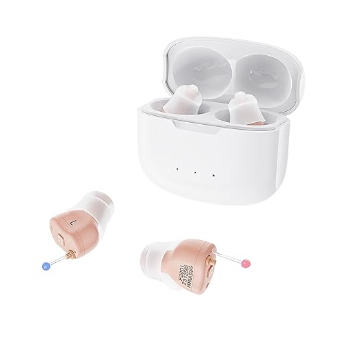 Invisible Hearing Aids, Mirasing CIC Digital Rechargeable Hearing Aids for Seniors & Adults with Noise Cancelling,Portable For Adults Small and Tiny (Beige)