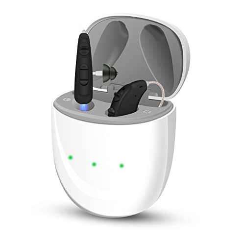 Banglijian Hearing Aids Rechargeable RIC Hearing Aids for Seniors Adults, 12 Channels Hearing Aid with Magnetic Contact Charging Box Digital Noise Cancelling and Feedback Cancellation (Pair, Black)