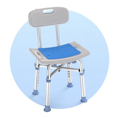 Delog Heavy Duty Shower Chair with Back 500lb, Padded Bath Seat with Height Adjustable, Tool Free Anti-Slip Shower Bench Bathtub Stool for Elderly, Senior, Handicap & Disabled