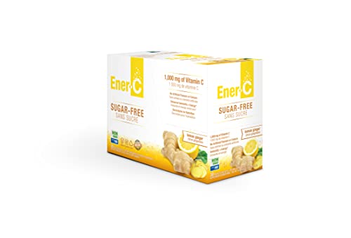 Ener-C Sugar Free Lemon Ginger Multivitamin Drink Mix, 1000mg Vitamin C, Non-GMO, Vegan, Real Fruit Juice Powders, Natural Immunity Support, Electrolytes, Gluten Free, 1-Pack of 30