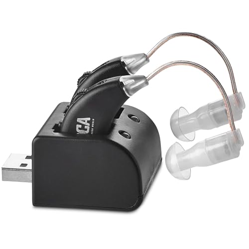 Digital Hearing Amplifiers - Rechargeable Premium BTE Personal Sound Amplifier Pair with USB Dock, Behind the Ear Hearing Enhancement Devices with Long Lasting Battery Life, Black