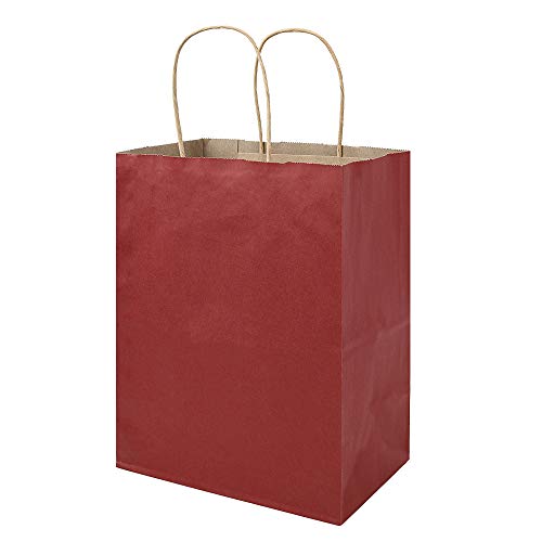 bagmad 100 Pack 8x4.75x10 inch Medium Red Gift Paper Bags with Handles Bulk, Kraft Bags, Craft Grocery Shopping Retail Party Favors Wedding Bags Sacks (Red, 100pcs)