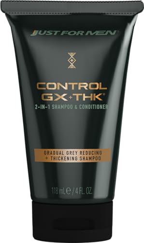 JUST FOR MEN Control GX + THK Grey Reducing and Thickening 2-in-1 Shampoo & Conditioner with Alpha Keratin, Thickens Hair Up to 20%, Works with Every Hair Texture, 4 oz (Pack of 1)