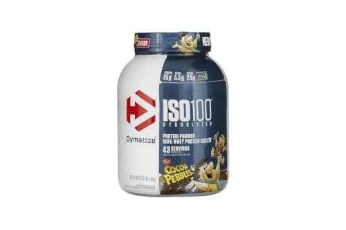 Dymatize ISO100 Hydrolyzed Protein Powder, 100% Whey Isolate , 25g of Protein, 5.5g BCAAs, Gluten Free, Fast Absorbing, Easy Digesting, Cocoa Pebbles, 3 Pound