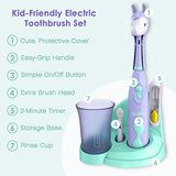 Brusheez® Kids’ Electric Toothbrush Set - Safe & Effective for Ages 3+ - Parent Tested & Approved with Gentle Bristles, 2 Brush Heads, Rinse Cup, 2-Minute Timer, & Storage Base (Luna The Llama)