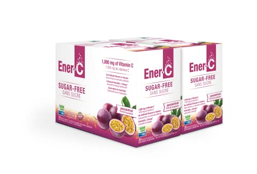 Ener-C Sugar Free Passion Fruit Multivitamin Drink Mix, 1000mg Vitamin C, Non-GMO, Vegan, Real Fruit Juice Powders, Natural Immunity Support, Electrolytes, Gluten Free, 30 Count (Pack of 2)