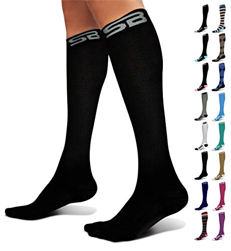 SB SOX Compression Socks (20-30mmHg) for Men & Women – Best Compression Socks for All Day Wear, Better Blood Flow, Swelling! (Medium, Solid Black)