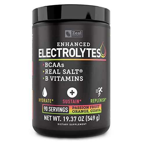 Enhanced Electrolyte Powder (Passion Fruit Orange Guava | 90ct.) + BCAA, B-Vitamins & Real Salt® - Hydration Powder w Potassium, Sodium, Zinc, Magnesium for Hydration