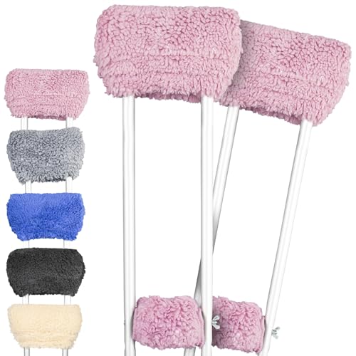 Vive Sheepskin Crutch Pads & Hand Grips for Adults, Kids, Crutches, Armpits - Accessories Knee Scooter Foot Injuries Pillow for 5ft Medical 6 feet Youth Padding Arm Underarm Folding Walking Crutches