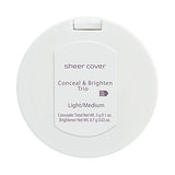 Sheer Cover Studio – Conceal and Brighten Highlight Trio – Two-Toned Concealers – Shimmering Highlighter – Light/Medium Shade – With FREE Concealer Brush – 3 Grams